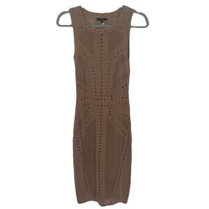 WOW Couture Tan Pointelle Body con Dress Size Small